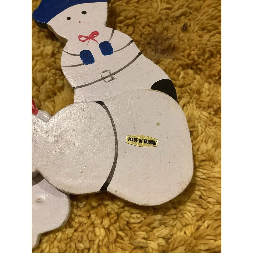 Wooden Painted Flat Christmas Tree Ornaments 17 Holiday Themed Decorations